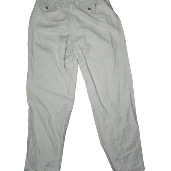 SOLD Women's Vintage 90s Pleated Pants High Waist Linen Blend Green Size 12 - Picture 2 of 5